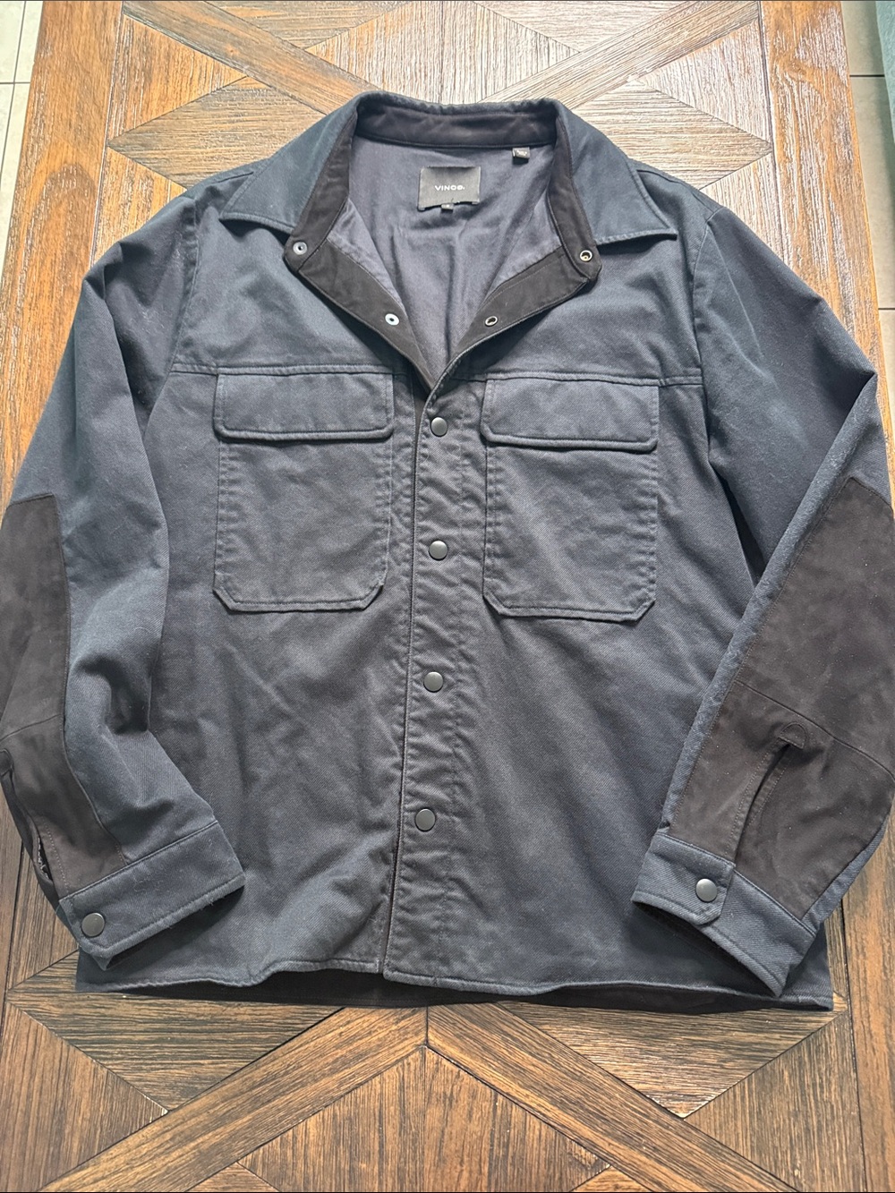 Vince Men’s Tech-Dobby Shirt Jacket Black Size M Lightweight Layering Overshirt